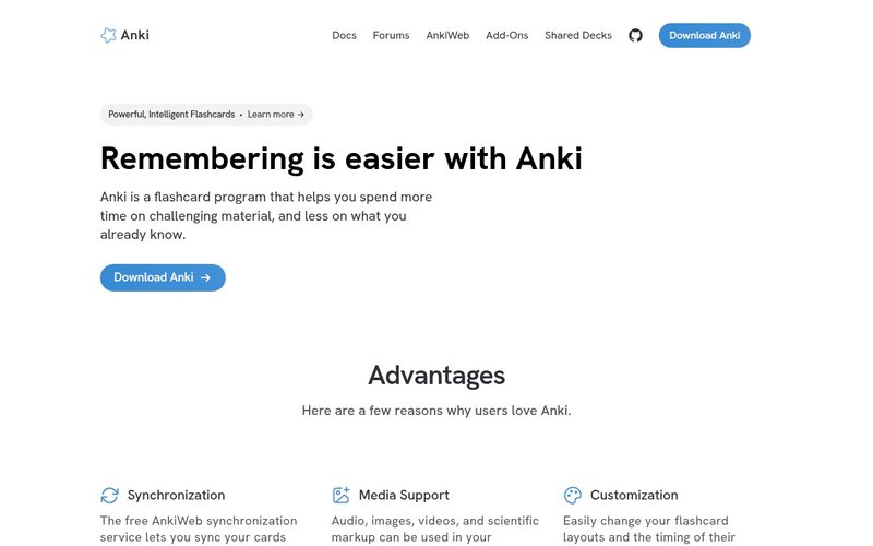 Anki spaced repetition flashcard app homepage - ai tools learning japanese japan