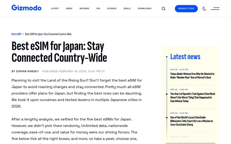 Airalo Japan eSIM providers comparison table - best esim japan