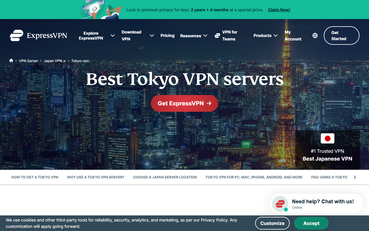 ExpressVPN Tokyo VPN server location page - expressvpn japan review