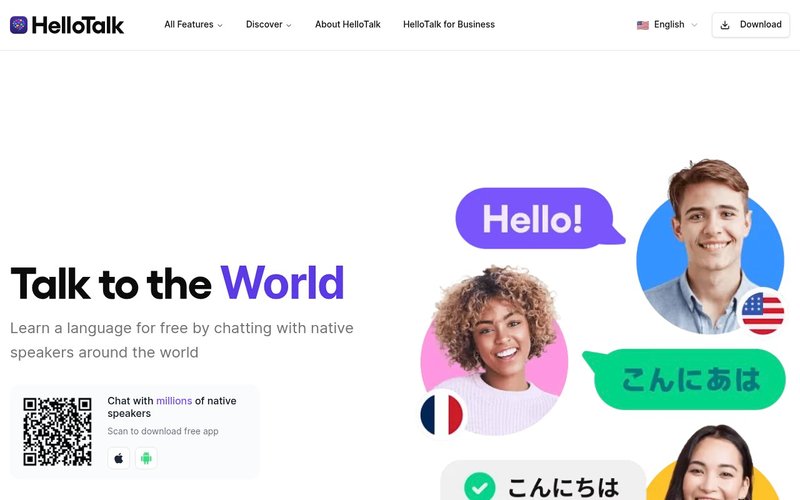 HelloTalk language exchange app homepage Japan - ai tools learning japanese japan