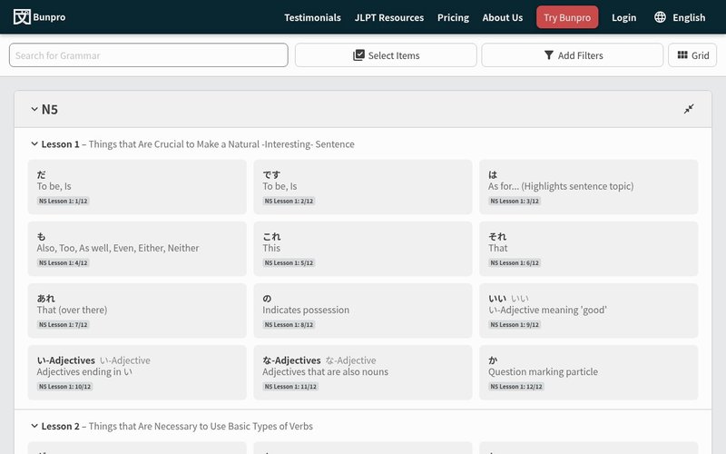 Bunpro JLPT grammar points learning path - ai tools learning japanese japan