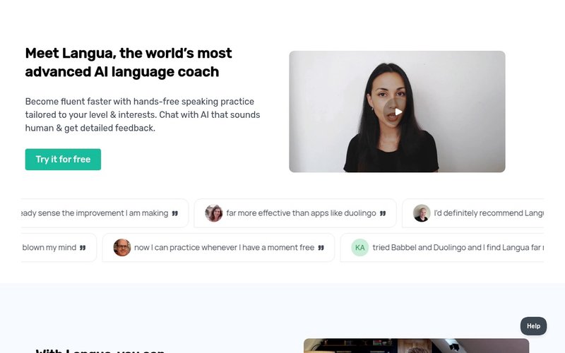Langua AI conversation practice platform homepage - ai tools learning japanese japan