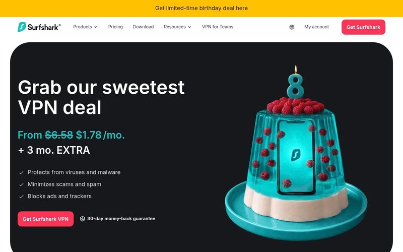 Surfshark homepage highlighting unlimited device connections feature