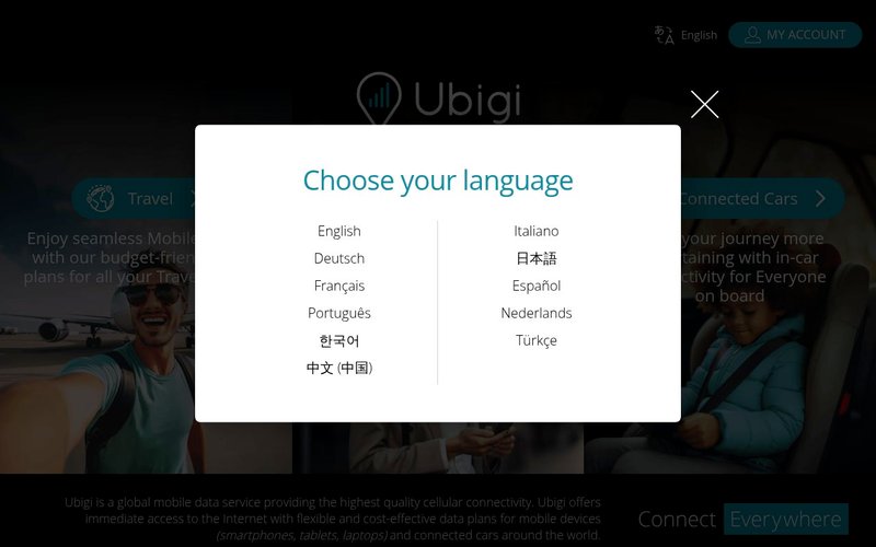 Ubigi Japan 5G connectivity homepage - best esim japan
