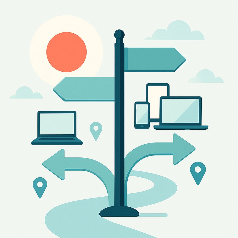 Illustration of choosing between two VPNs — a signpost branching into single and multi-device paths