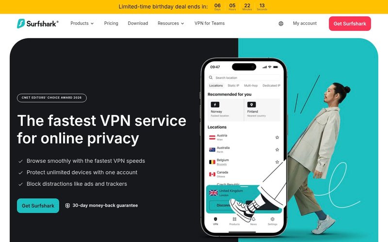 Surfshark VPN product overview page - surfshark vpn japan review
