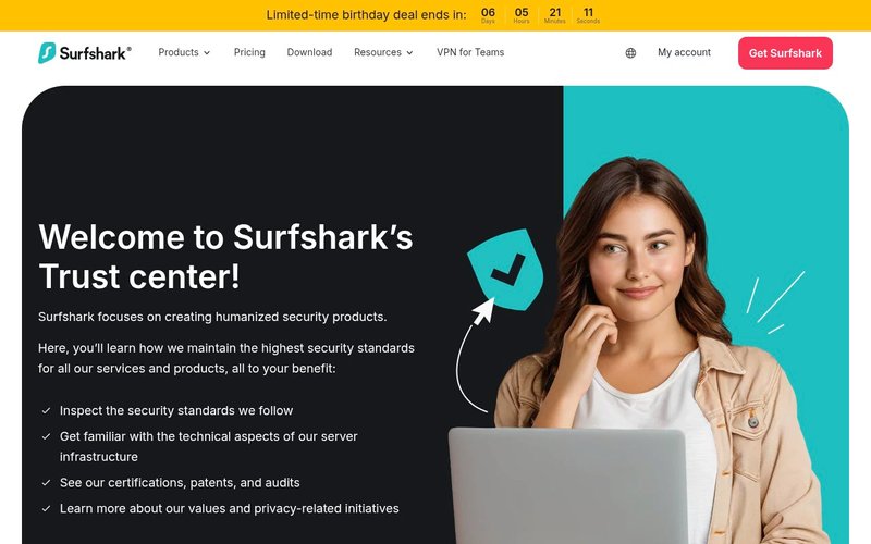 Surfshark trust center overview page - surfshark vpn japan review