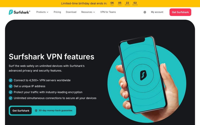 Surfshark VPN features list overview page - surfshark vpn japan review