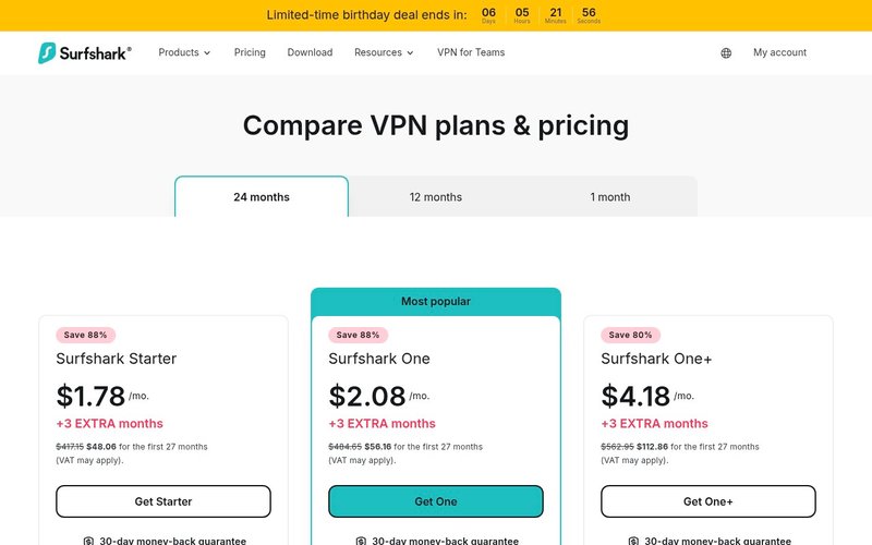 Surfshark pricing plans three tiers page - surfshark vpn japan review
