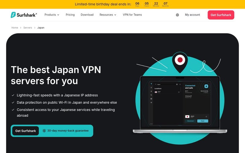 Surfshark Japan servers 80 Tokyo page - surfshark vpn japan review