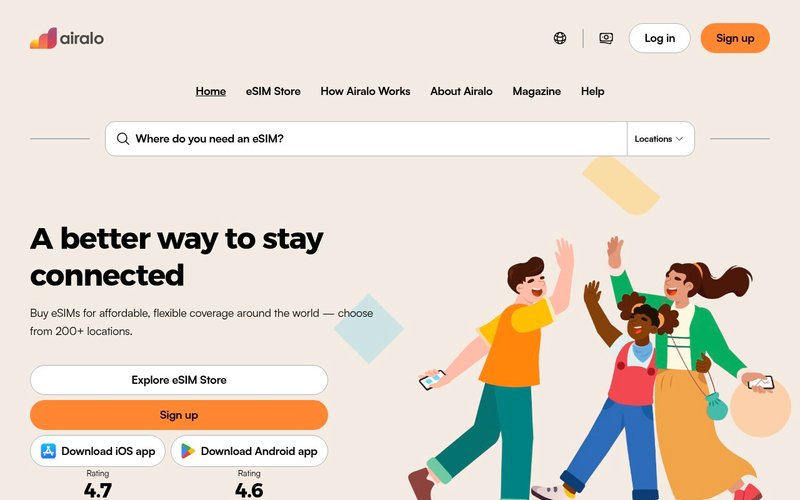 Airalo eSIM homepage - airalo vs saily vs holafly japan