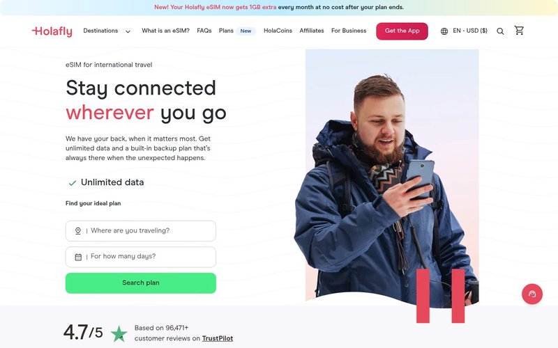Holafly unlimited eSIM homepage - airalo vs saily vs holafly japan